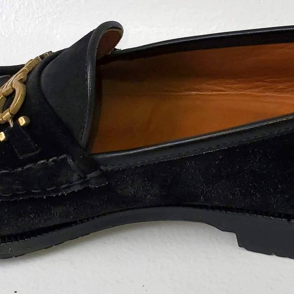 Salvatore Ferragamo Black Suede Loafers with Gold Gancini Hardware main image 7
